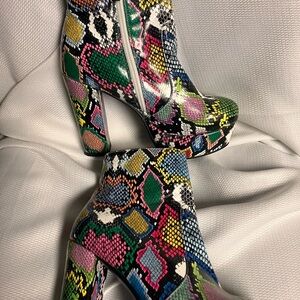 Multicolor Snake Print Platform Boots